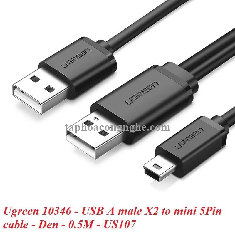 Ugreen 10346 0.5M màu Đen Cáp sạc truyền dữ liệu USB 2.0 sang MICRO USB có trợ nguồn USB US107 30010346